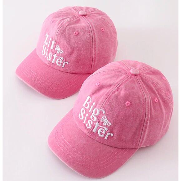 BOUTIQUE Abby & Evie Pink Big Sister Little Sister Matching Hats 100% Cotton - Picture 1 of 10